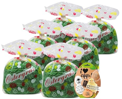 Luxtor 6er Pack Ostergras grün 6 x 30g Osterdekoration, Ostern Gras + Banderole I Love Eggs 12 Sleeves in 8 Motiven