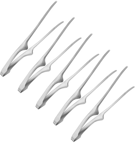 M METERXITY 5 Pcs Korean and Japanese BBQ Tongs 11.2 Inch Barbecue Tongs 430 Stainless Steel Kitchen Self-Standing Grill Non-Slip for Grill/Salad/Camping/Cooking [Silver]