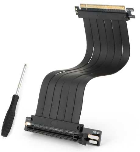RongZy 200mm PCI-E 4.0 X16 Riser Kabel für Grafik,Soundkarte,Aufnahmekarte,Netzwerkkarte,Erweiterungskarte PCIE 4.0 Verlängerungskabel Dual 90 Grad Recht Winkliges Cable Accessory