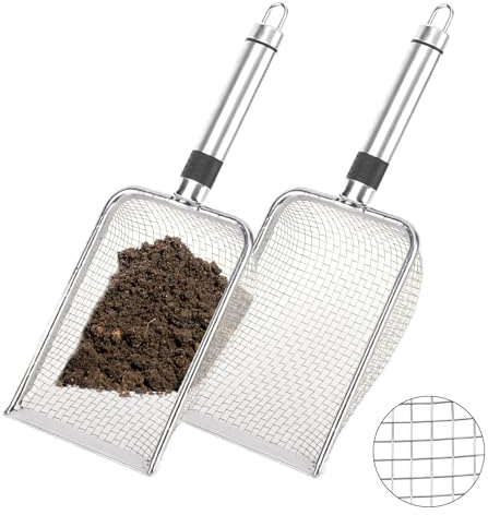 Rhyhome 2 Setaccio da Giardino in Acciaio Inox, Setaccio per Terreno con Manico, Setaccio Terra per Giardinaggio e Agricoltura (3,8 mm Maglia)