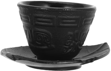 Cabilock 1 Ensemble Récipient à Thé Ancien Pour Tasses à Thé Avec Tasse De Thé Kung Fu Tasse D'eau Tasse De Thé Chinois Tasse à Café Coupelle En Fonte Le Fer Black