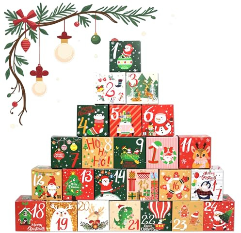 Premium 2025 Advent Calendar Kit 24 Empty Boxes to Personalise, Eco Cardboard DIY Christmas Countdown Set with Festive Patterns (7x7x7cm)