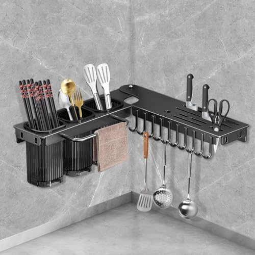 Porte-couteaux pliable multifonction - Design à 270 ° - Avec réglage des angles activés - Bloc de couteaux de cuisine - Organiseur de couteaux et ustensiles - Rangement de couteaux