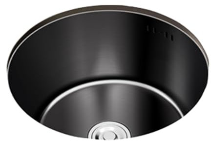 JTPMYFT Fregadero de Cocina Redondo de Acero Inoxidable Negro, de 28 x 28 cm, for Barra pequeña de RV, con desagüe for Cocina.(30cm)