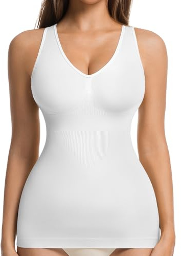 ONEW Shape Unterhemd Damen Bauchweg Shapewear Tank Top Nahtloses Kompressions Camisole Hemdchen Figurformendes Trägertop Body Shaper Weiß M