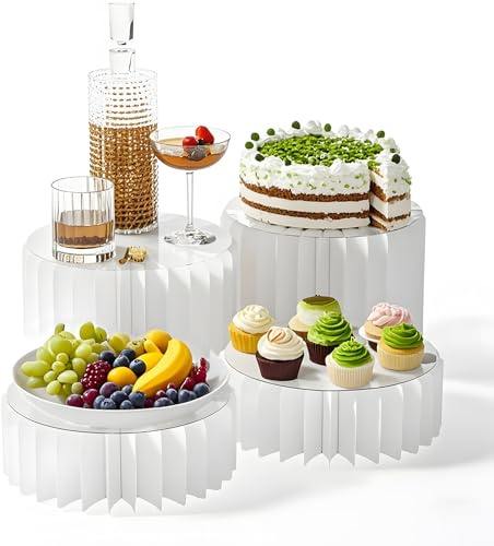 YFNVH 4 Présentoir Apéritif Buffet Cylindrique, Presentoir a Gateau Colonnes Rondes Pliables en Carton pour Gâteaux, Dessert, Mariage, Anniversaire, Baby Shower, Fête