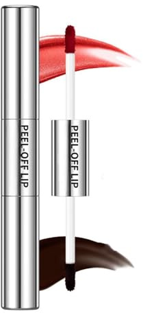 Double-Ended Peel Off Lip Stain & Lip Liner, 2 Colors Long-Lasting Tint Stain with Matte Finish, Waterproof & Transfer-Proof Peel Off for All-Day Wear (Red&Black)