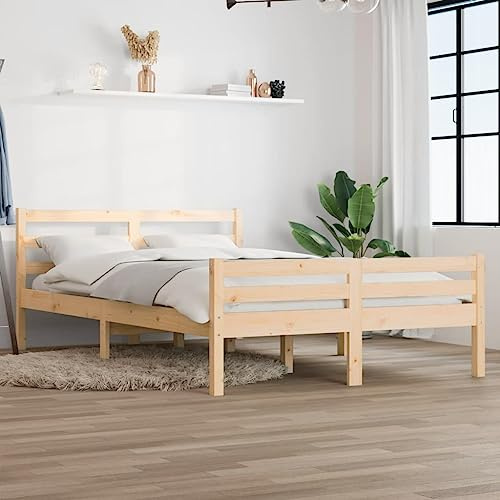 Qnhdfrt Massivholzbett Kiefer 135x190 cm Modernes Bettgestell mit Stabilen Latten und Bequemem Kopfteil Rustikales Design für Schlafzimmer Gästebett oder Jugendzimmer