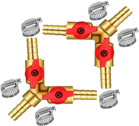 2 Pcs Hose Tube Pipe 3-Way Y-Piece Splitter Connector, 8MM Hose y 3-Way Brass Shut Off Ball Valve for Fuel Air Water (8MM)