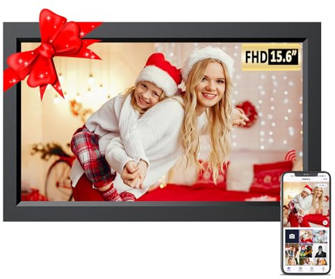 15.6 Inch Large Digital Picture Frame, 32GB WiFi Digital Photo Frame, 1920 * 1080 FHD IPS Touch Screen, Auto-Rotate, Wall-Mounted, Easy to Share Photos via Uhale APP, Gift for Family