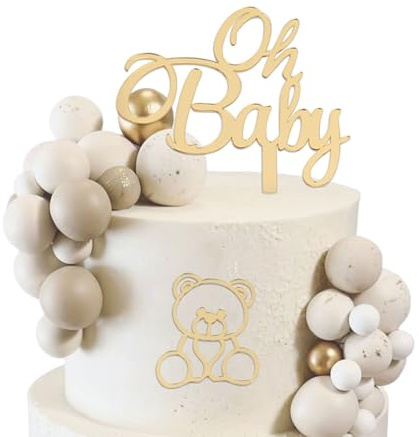 Kinretixia 2 Stück Oh Baby Kuchenaufsatz Goldener Bär Baby-Kuchendekoration, Acryl-Babyparty-Dekoration, Mädchen-Jungen-Kuchenaufsatz, Babyparty-Kuchenverzierung