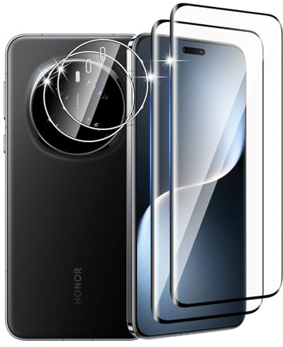 DXULWLM 2+2 Piezas Cristal Templado para Honor Magic 7 Pro,con protector de Lente de cámara,HD transparente,3D Cobertura Completa,Dureza 9H,Sin Burbujas,Anti-Arañazo Protector de Pantalla
