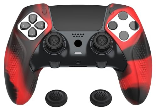 playvital Cover per ps5 Edge Controller, Custodia Joystick Silicone Protettiva Skin Antiscivolo & Copri Levette Analogiche per ps5 Edge Controller, Ninja-Nero&Rosso