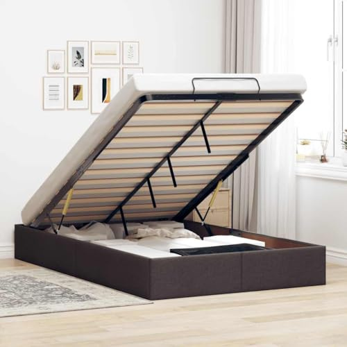 Refined Ottoman-Bett ohne Matratze Stoff Bettrahmen Bettgestell Polsterbett Bettgestell Bettrahmen mit Stauraum Dunkelbraun 120x190 cm Stoff