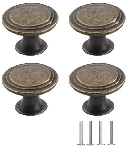 4 PCS Drawer Knobs,Antique Brass Kitchen Cupboard Handles Knob Vintage Cabinet Door Knobs,Bronze Knob for Cupboards Draws Decorative Furniture Drawers Handle with Screw Modern Minimalist Small Pulls