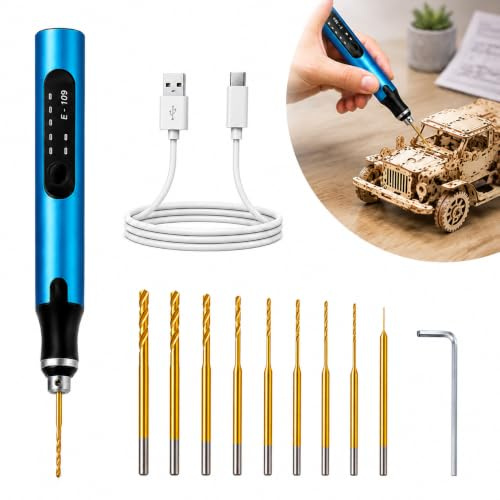 3-Speed Mini Electric Drill Pen Rechargeable with 10 Bits Blue