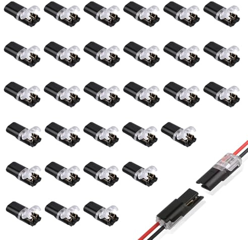 30 Pcs Wire Connectors Push Fit,Automotive Electrical Connectors,Waterproof 2 Pin 12V 24V Quick Crimp Plug Cable Connectors for 18-22 AWG Wires,for Car Truck LED Lighting Trailer Wiring Harness Repair