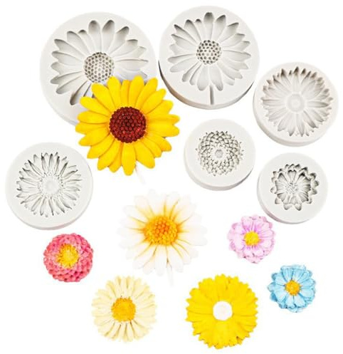 XUZOPIM 6 Stampi In Silicone Per Candele, Stampi Fiori Girasole Margherita, 3D Per Candele Per Versamenti, Per Fai Da Te, Sapone, Decorazione Domestica