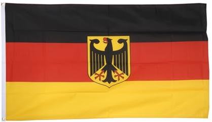 Flaggenfritze Bandiera della Germania XXL, 150 x 250 cm, con 3 occhielli in metallo, resistente alle intemperie, doppia cucitura, per sport e feste