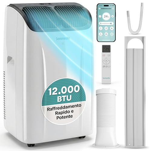SereneLife Condizionatore Portatile, Climatizzatore Portatile, Pinguino Condizionatore 12000 BTU 4 in 1 Caldo/Freddo, Deumidificatore e Ventilatore con Kit Finestra, Casa, Ufficio