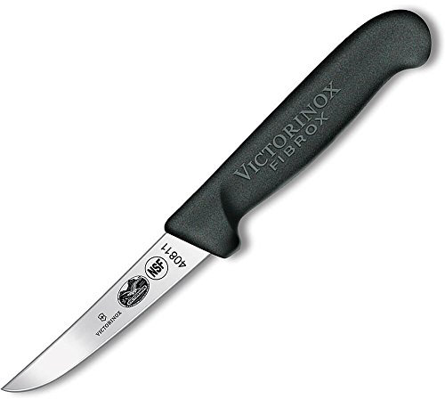 Victorinox Fibrox Cuchillo de pelar fruta y verdura, cuchillo deshuesador pequeño para carne, 10 cm, hoja recta, afilado, acero inoxidable, negro