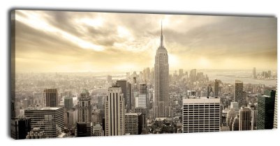 wandmotiv24 Leinwandbild Panorama Nr. 165 NY Skyline View 100x40cm, Keilrahmenbild, Bild auf Leinwand, Amerika New York Manhattan