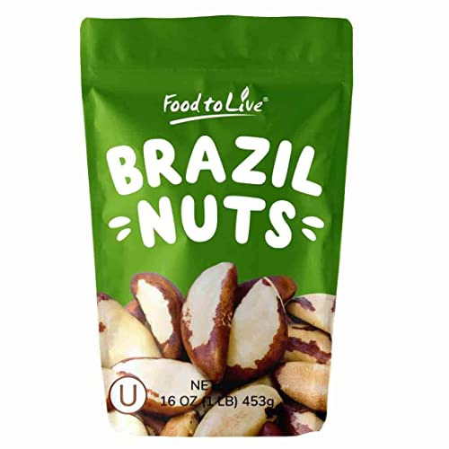 Food to Live - Raw Brazil Nuts, 1 Pound Non-GMO Verified, Raw, Whole, No Shell, Unsalted, Kosher, Vegan, Keto and Paleo Friendly, Bulk, Good Source of Selenium, Low Sodium and Low Carb Food.