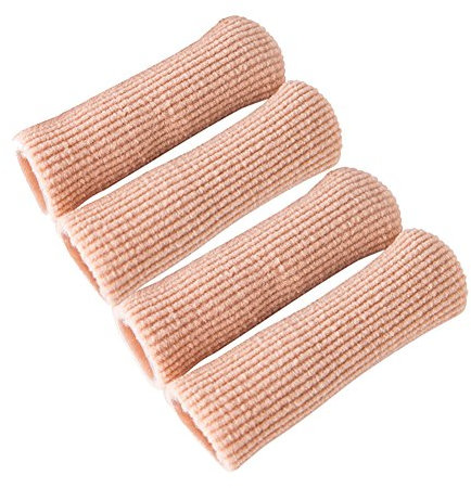 Makhry 4pcs Adjustable Cuttable Gel Toe and Finger Cap Lined Gel Toe Covers Sleeves Ribbed Knit Toe Caps Silopad Digital Caps (Fingers/Toes,L)