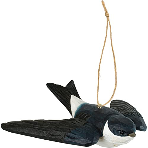 WILDLIFEGARDEN WG421 DecoBird Mehlschwalbe - Handgeschnitzter Dekorative Vogel aus Holz - Fliegende Vögel