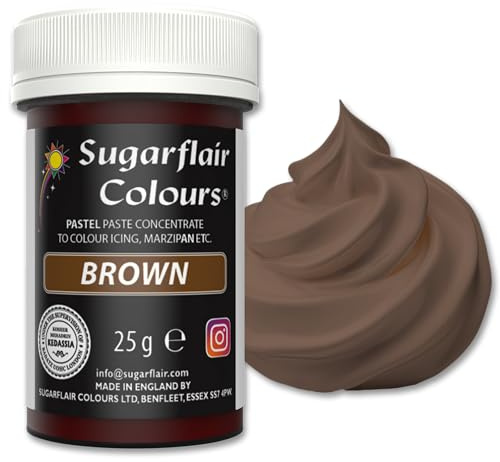 Sugarflair Food Colouring Paste Brown, Pastel Highly Concentrated Food Colouring for Buttercream, Sugar Paste, Royal Icing, Cake Decorations and More! Vibrant Colour Food Dye! - 25g | Hochkonzentrierte Farbpaste für Fondant, Marzipan und Modellierpaste, Farbintensität Aufbaubar