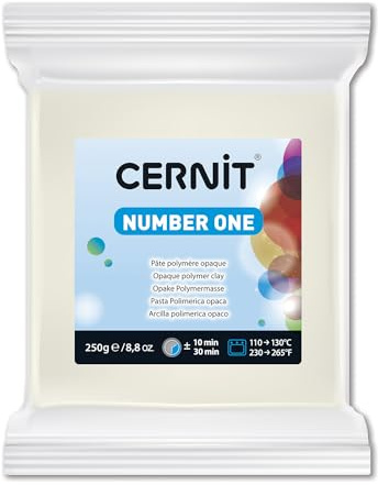 CERNIT CE0900250027C - Block Modelliermasse (Polymer) NUMBER ONE, ofenhärtend, sofort gebrauchsfähig, 250g, für DIY, Schmuck, Figuren, für Einsteiger und Hobbykünstler, Deckweiß, 1 Stück