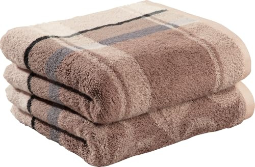 Erwin Müller Duschtuch-Set 2er-Pack braun Größe 70x140 cm - Ludwigsburg - 100% Baumwolle - kuschelweich, saugstark, voluminös - praktisch durch beidseitige Schlaufen (weitere Farben)