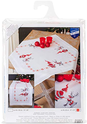 Vervaco Kreuzstich Stickpackungen Tischdecke Wichtel Stickdecken Vorgezeichnet Basteln Erwachsene Kreativ Set Vorgedruckte Decke Sticken 80 x 80 cm Stickset DIY Sticken Set