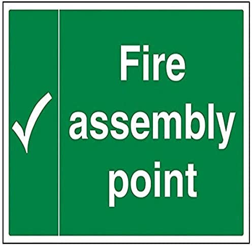 V Safety Fire Assembly Point With Tick Sign - 400mm x 300mm - 1mm Rigid Plastic