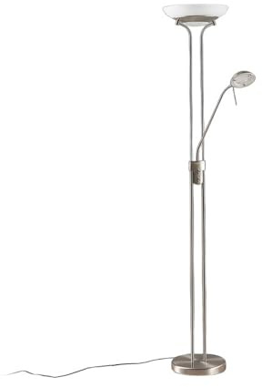 Lindby LED Stehlampe, Deckenfluter dimmbar verstellbarer Lesearm Standleuchte Metall nickel Standlampe Wohnzimmerlampe Leselampe
