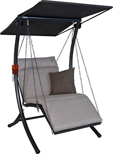 Angerer Freizeitmöbel GmbH Hollywoodschaukel 1-Sitzer Swing Smart - Gartenschaukel Made in Germany - Schaukel zum Sitzen, Liegen und Entspannen - mit Bett-Funktion - einfache Montage (Beige)