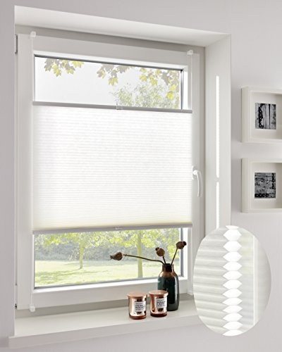 DécoProfi Wabenplissee ohne Bohren Weiss 100cm x 220cm I Verspannte Plissees nach Maß mit Klemmträger/Klemmfix I Blickdichte Innenrahmen-Plissees zum Klemmen