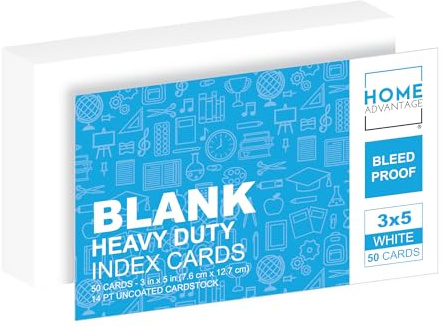 Home Advantage 3x5 Blank Index Cards - Our 50 Pack of Blank Note Cards Use Heavy Duty Cardstock to Make Them Bleed Proof