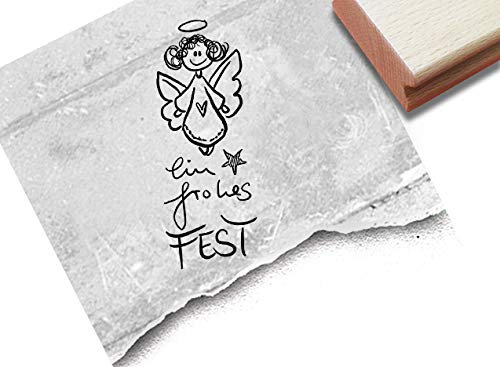 Stempel Weihnachtsstempel - Ein frohes Fest, Handschrift mit Engel - Textstempel Weihnachten Karten Geschenkanhänger Tischdeko Geschenk- zAcheR-fineT