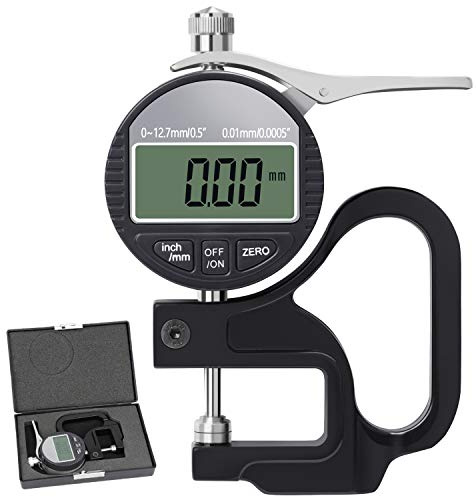 BNISE Digital Thickness Gauge 0.5 inch/12.7mm, 0.0005/0.01mm, Thickness Meter Metric/inch Paper/Film/Fabric/Tape Thickness Gauge