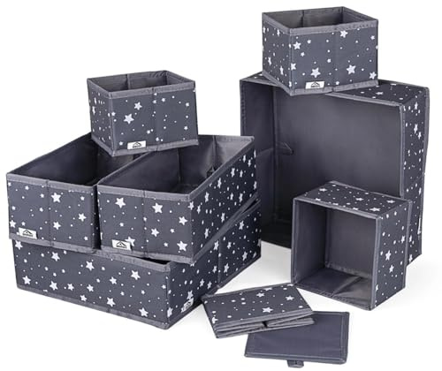 Anstore Faltbare Aufbewahrungsbox Stoff, 8 Stück Schublade Organizer für Unterwäsche, Ordnungssystem Kleiderschrank in 3 Größen, Aufbewahrungskisten Stern für Schrank Tische Schubladen Ordnungssystem