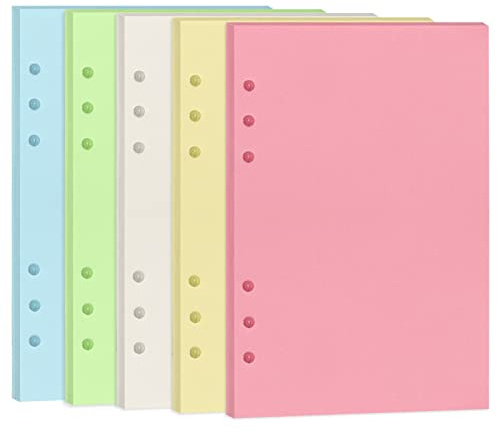 Toplive A5 Nachfüllpapier, 100 g/m² dickes, nachfüllbares Papier, 6 Löcher, Fülleinlagen, Papier, 100 Blatt, 200 Seiten, A5-Papier für Ringbuch, Tagebuch, Notizbuch, Planer, blanko, 5 Stück