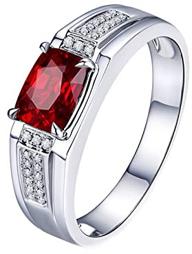 Daesar Ring Herren 18 Karat Weißgold, Eheringe Bandring mit 0.75ct Oval Rubin Trauringe Weißgold Nickelfrei mit Diamant Größe 54 (17.2)