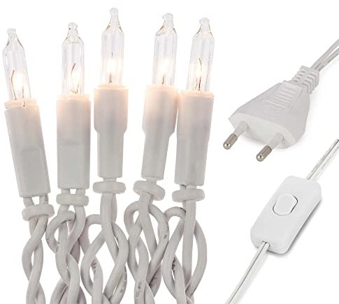 Hellum catena luminosa interni con interruttore, luci natale, 10 Lampada chiare calde, lunghezza illuminata 1,35m, Colore del cavo bianco, <59 lumen150544