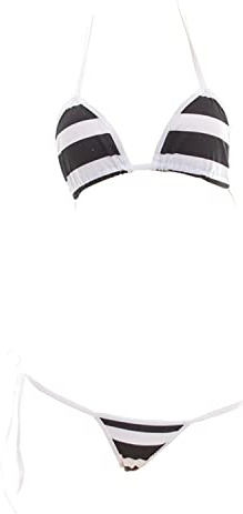 SINMIUANIME Dam Japansk Stil Anime Underkläder Sexig Blå/Rosa Stripad Mikro Bikini Cosplay BH och Trosa Set
