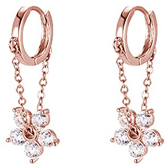 Reffeer 925 Sterling Silver CZ Flower Drop Earrings Chain for Women Flower Hoop Earrings Huggie