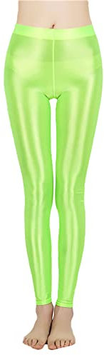 winying Damen Modisch Glossy Strumpfhose Pantyhose Ballett Tanz Yoga Hose Pants Training Fitness Workout Leggings Tights Fluoreszierendes Grün C XL