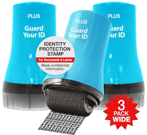 Wide Advanced ID Roller Stamp by Guard Your ID, Mess-Free Address Blocker for Identity Protection (3-Pack, Turquoise)