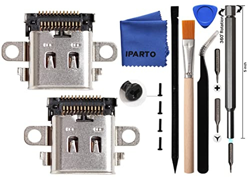 iParto Lot de 2 ports de rechange de type C pour Nintendo Switch - Port de charge USB C - Kit de réparation pour NS Switch Power Charger DC Jack Socket avec outils