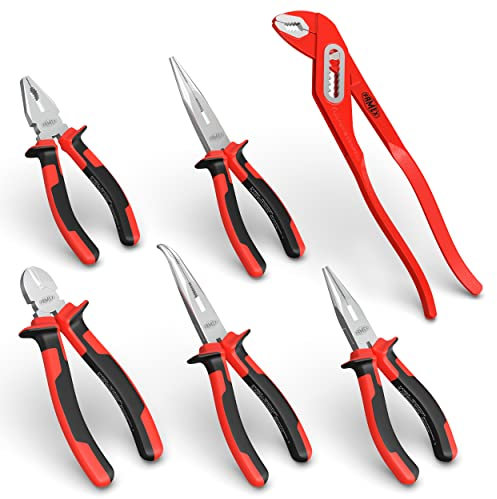FAMEX 3957-6 - Set di pinze professionali di alta qualità, con taglierina laterale, pinza combinata, tre pinze per telefoni, pinze per pompa dell'acqua, 6 pezzi